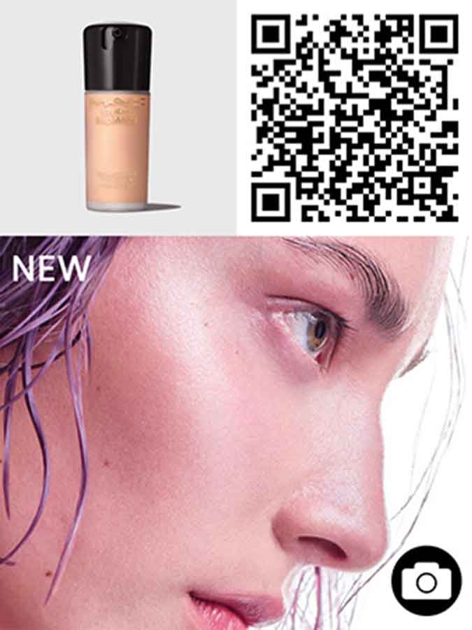 QR code and model's face for STUDIO RADIANCE SERUM-POWEREDTM FOUNDATION.